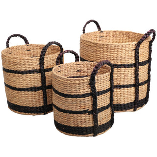 Nordleaf Rustic Cottage Stripe Handwoven Water Hyacinth Nesting Storage Baskets with Handles