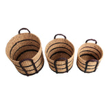 Nordleaf Rustic Cottage Stripe Handwoven Water Hyacinth Nesting Storage Baskets with Handles