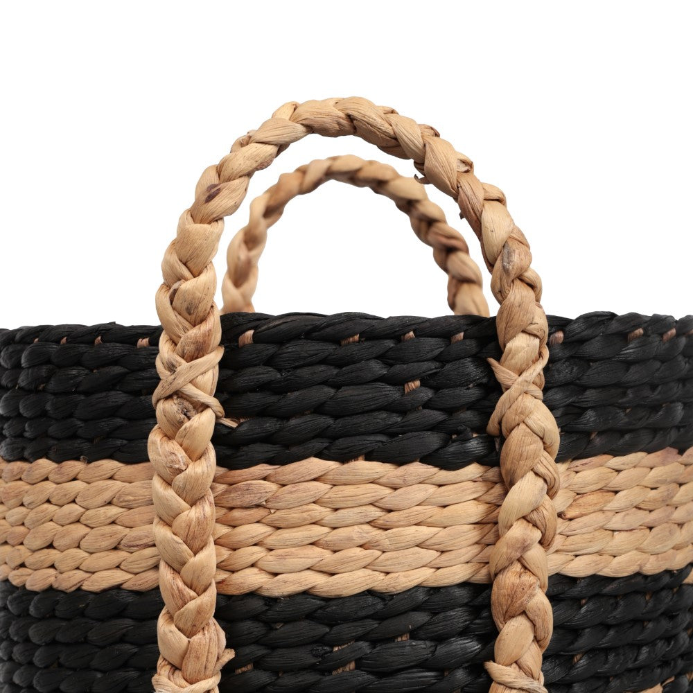 Nordleaf Rustic Cottage Stripe Handwoven Water Hyacinth Nesting Storage Baskets with Handles