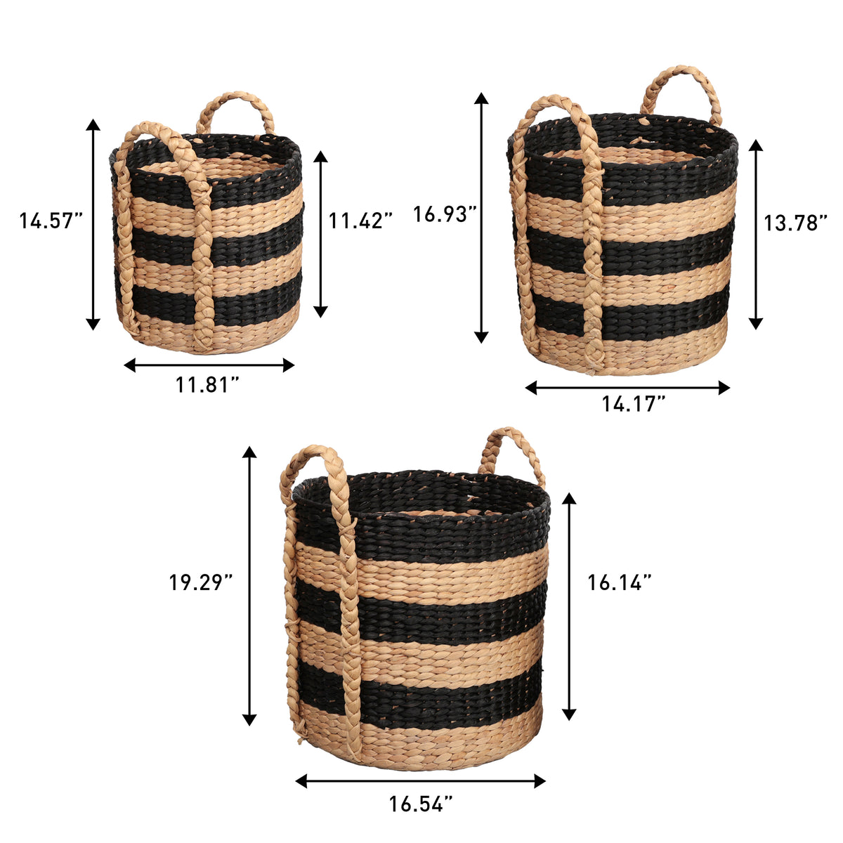 Nordleaf Rustic Cottage Stripe Handwoven Water Hyacinth Nesting Storage Baskets with Handles
