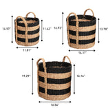 Nordleaf Rustic Cottage Stripe Handwoven Water Hyacinth Nesting Storage Baskets with Handles