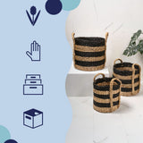 Nordleaf Rustic Cottage Stripe Handwoven Water Hyacinth Nesting Storage Baskets with Handles