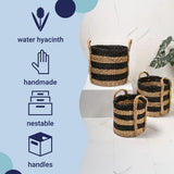 Nordleaf Rustic Cottage Stripe Handwoven Water Hyacinth Nesting Storage Baskets with Handles