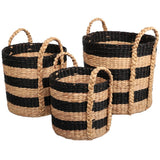 Nordleaf Rustic Cottage Stripe Handwoven Water Hyacinth Nesting Storage Baskets with Handles