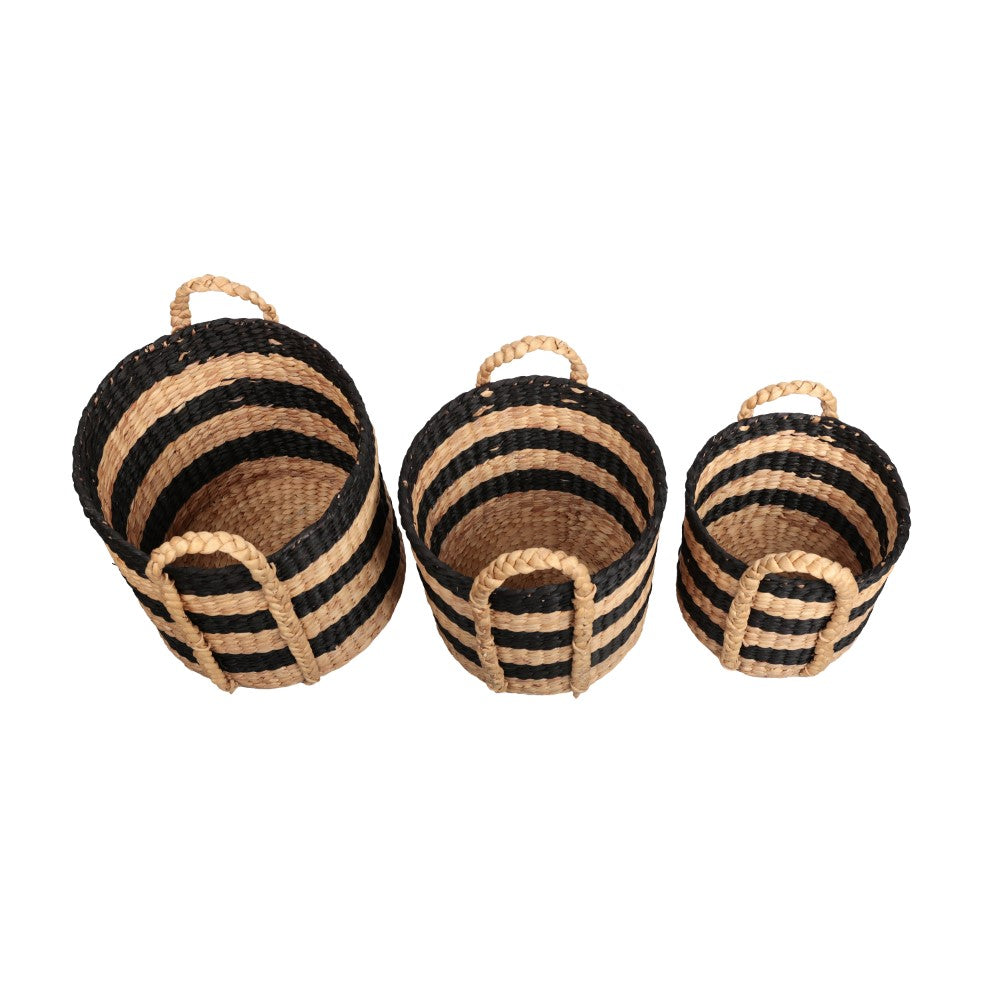 Nordleaf Rustic Cottage Stripe Handwoven Water Hyacinth Nesting Storage Baskets with Handles