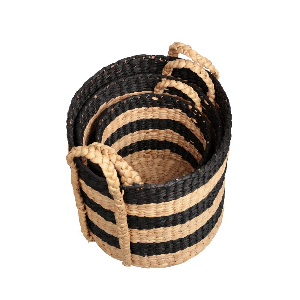 Nordleaf Rustic Cottage Stripe Handwoven Water Hyacinth Nesting Storage Baskets with Handles