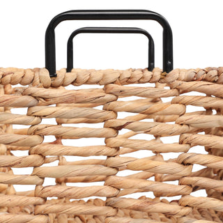 Flamora Coastal Farmhouse Handwoven Water Hyacinth Nesting Storage Baskets with Metal Handles
