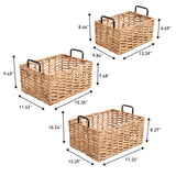Flamora Coastal Farmhouse Handwoven Water Hyacinth Nesting Storage Baskets with Metal Handles