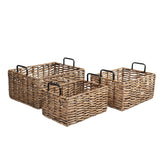 Flamora Coastal Farmhouse Handwoven Water Hyacinth Nesting Storage Baskets with Metal Handles