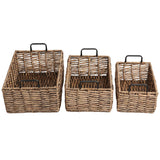 Flamora Coastal Farmhouse Handwoven Water Hyacinth Nesting Storage Baskets with Metal Handles