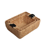Warmora Bohemian Farmhouse Handwoven Water Hyacinth Nesting Storage Baskets with Wood Handles