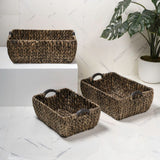 Warmora Bohemian Farmhouse Handwoven Water Hyacinth Nesting Storage Baskets with Wood Handles
