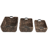 Warmora Bohemian Farmhouse Handwoven Water Hyacinth Nesting Storage Baskets with Wood Handles