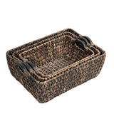 Warmora Bohemian Farmhouse Handwoven Water Hyacinth Nesting Storage Baskets with Wood Handles