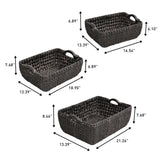 Warmora Bohemian Farmhouse Handwoven Water Hyacinth Nesting Storage Baskets with Wood Handles