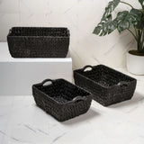 Warmora Bohemian Farmhouse Handwoven Water Hyacinth Nesting Storage Baskets with Wood Handles