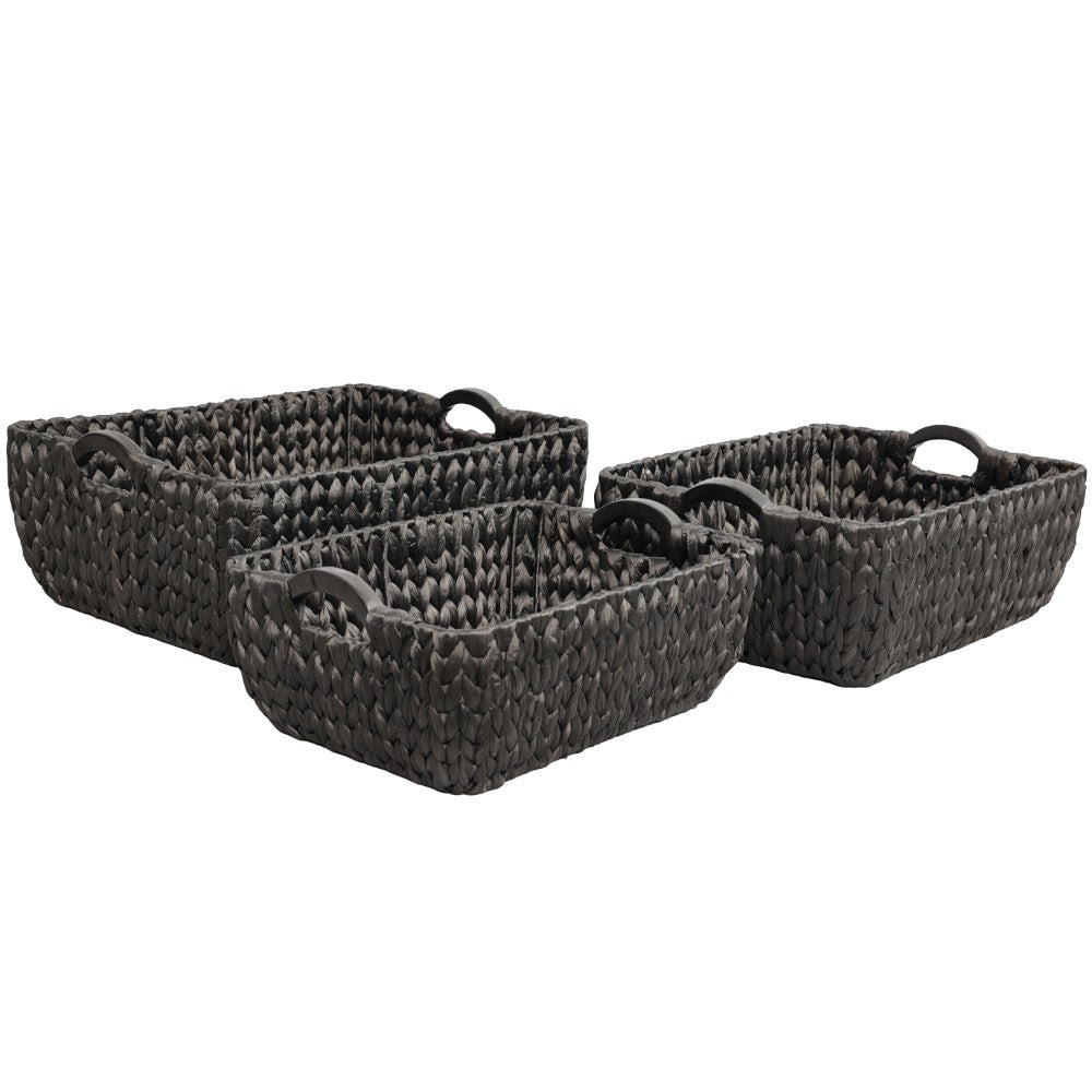 Warmora Bohemian Farmhouse Handwoven Water Hyacinth Nesting Storage Baskets with Wood Handles