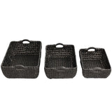 Warmora Bohemian Farmhouse Handwoven Water Hyacinth Nesting Storage Baskets with Wood Handles