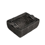 Warmora Bohemian Farmhouse Handwoven Water Hyacinth Nesting Storage Baskets with Wood Handles