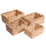 Ignisoul Rustic Cottage Handwoven Water Hyancinth Scalloped Edge Nesting Storage Baskets