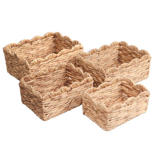 Ignisoul Rustic Cottage Handwoven Water Hyancinth Scalloped Edge Nesting Storage Baskets