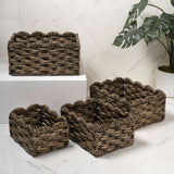 Ignisoul Rustic Cottage Handwoven Water Hyancinth Scalloped Edge Nesting Storage Baskets