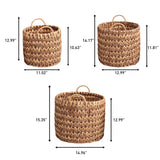 Vinear Coastal Farmhouse Handwoven Two-Tone Water Hyacinth Nesting Storage Baskets with Handles