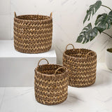 Vinear Coastal Farmhouse Handwoven Two-Tone Water Hyacinth Nesting Storage Baskets with Handles