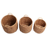 Vinear Coastal Farmhouse Handwoven Two-Tone Water Hyacinth Nesting Storage Baskets with Handles