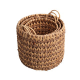 Vinear Coastal Farmhouse Handwoven Two-Tone Water Hyacinth Nesting Storage Baskets with Handles