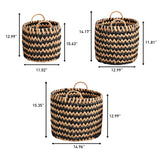 Vinear Coastal Farmhouse Handwoven Two-Tone Water Hyacinth Nesting Storage Baskets with Handles
