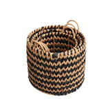 Vinear Coastal Farmhouse Handwoven Two-Tone Water Hyacinth Nesting Storage Baskets with Handles