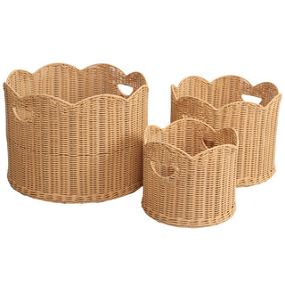 Floralux Contemporary Cottage Resin/Metal Scalloped Edge Nesting Storage Baskets with Handles
