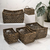 Airwyn Contemporary Bohemian Handwoven Water Hyacinth Nesting Storage Baskets with Handles