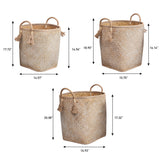 Rivo Rustic Coastal Handwoven Palm Leaf Nesting Storage Baskets with Rope Handles
