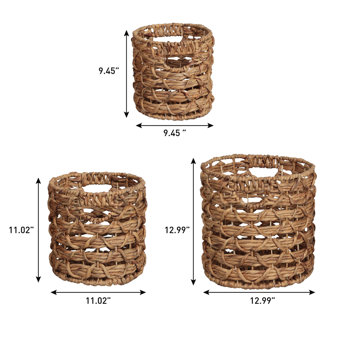 Hearth Bohemian Coastal Handwoven Water Hyacinth Rope Nesting Baskets with Handles