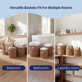 Hearth Bohemian Coastal Handwoven Water Hyacinth Rope Nesting Baskets with Handles