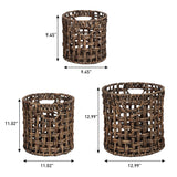 Ease Coastal Bohemian Water Hyacinth Handwoven Checker Weave Nesting Baskets with Handles