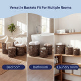 Ease Coastal Bohemian Water Hyacinth Handwoven Checker Weave Nesting Baskets with Handles