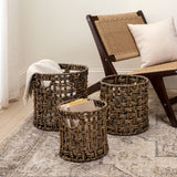 Ease Coastal Bohemian Water Hyacinth Handwoven Checker Weave Nesting Baskets with Handles