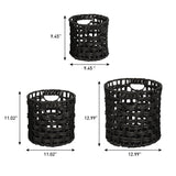Ease Coastal Bohemian Water Hyacinth Handwoven Checker Weave Nesting Baskets with Handles