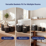 Ease Coastal Bohemian Water Hyacinth Handwoven Checker Weave Nesting Baskets with Handles
