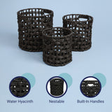 Ease Coastal Bohemian Water Hyacinth Handwoven Checker Weave Nesting Baskets with Handles