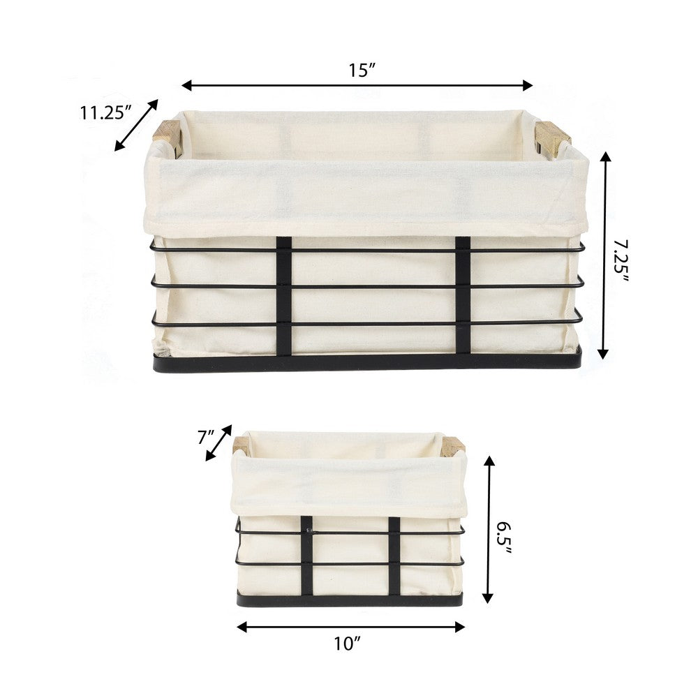 Callan Vintage Industrial Handmade Wire Metal Nesting Storage Baskets with Wood Handles and Fabric Liner