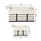 Callan Vintage Industrial Handmade Wire Metal Nesting Storage Baskets with Wood Handles and Fabric Liner