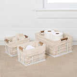 Callan Vintage Industrial Handmade Wire Metal Nesting Storage Baskets with Wood Handles and Fabric Liner