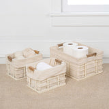 Callan Vintage Industrial Handmade Wire Metal Nesting Storage Baskets with Wood Handles and Fabric Liner