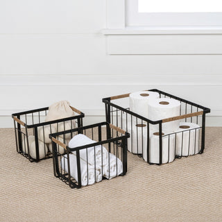 Henley Vintage Farmhouse Handmade Wire Metal Nesting Storage Baskets with Jute Wrapped Handles