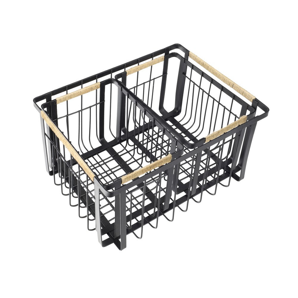 Henley Vintage Farmhouse Handmade Wire Metal Nesting Storage Baskets with Jute Wrapped Handles