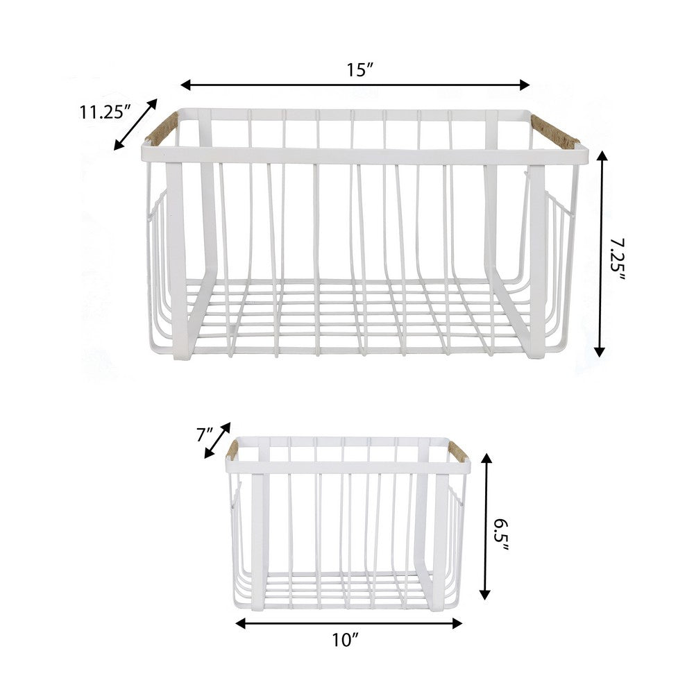 Henley Vintage Farmhouse Handmade Wire Metal Nesting Storage Baskets with Jute Wrapped Handles